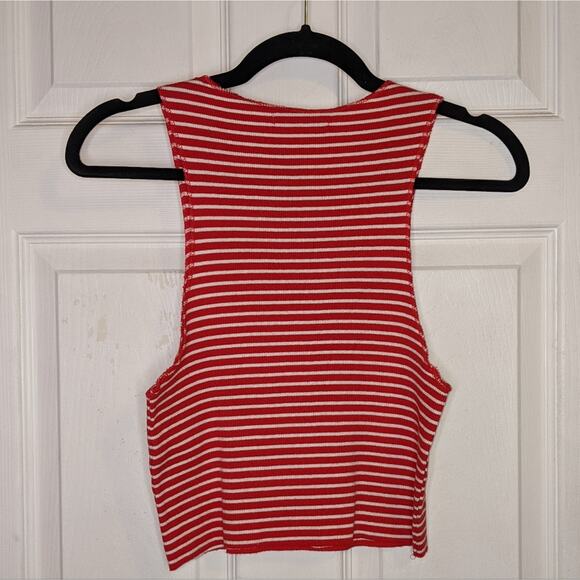 Zara Trafaluc Red & White Stripes Ribbed Crop Tank Top S - Picture 9 of 10